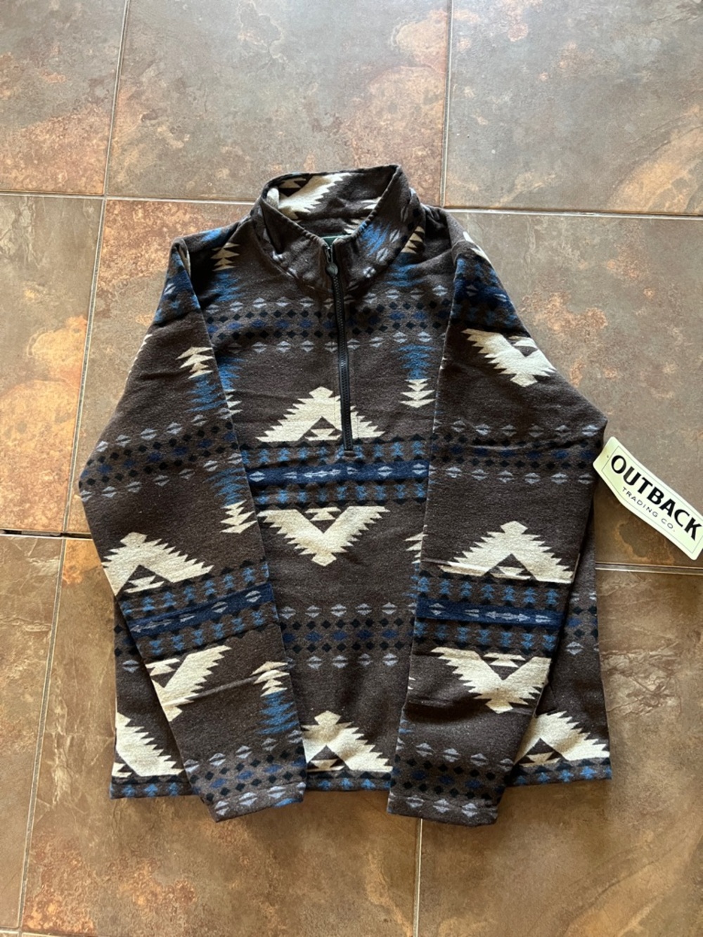 Outback Trading Co. Men's Black Aztec Half-Zip Sweater